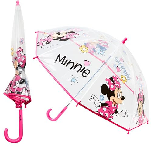 Disney Regenschirm für Kinder Mädchen Durchsichtig Lustiger Regenschirm Transparent - Stitch Sachen für Mädchen (Rosa Minnie)