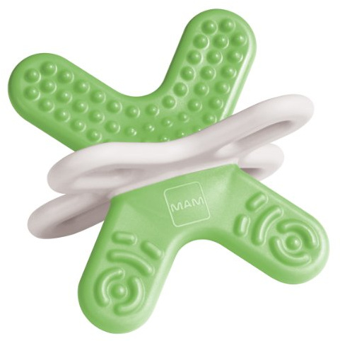 MAM Bite & Relax Phase 2 Mini Beißring, Zahnungshilfe speziell für die Backenzähne, extra leichter Beißring für Babys in 3D-Form, ab 4+ Monate, mint