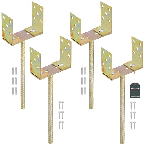 KOTARBAU® 4er Set U-Pfostenträger 0-160 mm Breitverstellbar Stange 400 mm Verzinkt Stahl Pfostenträger Verstellbar Betonanker für Holzpfosten Einbetonieren zum Einbetonieren Pfostenanker