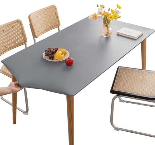 KFDZSW Tischdecke Abwischbare Tischdecke, Wasserdicht Elastische PVC Fitted Vinyl Tischabdeckung Schutz Rechteckig, Für Küche Indoor Outdoor Picknick Camping (Grau,90X140CM)