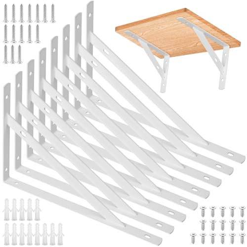 8 Stück Regalhalterungen, 90 Grad Regalträger, Metall Schwerlast Konsole Wandwinkel, Dreieckig Winkelträger Regalwinkel für Wandmontage, 300 x 190mm, weiß