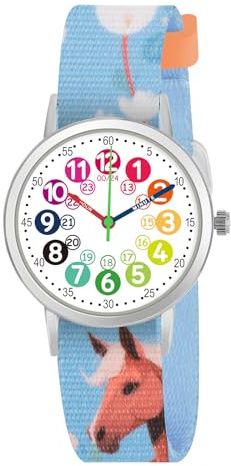 CHAOTECHY Reloj infantil para niñas y niños. Los niños pequeños conocen la hora y son fáciles de leer. Correa de nailon ajustable, reloj analógico para niños y niñas de 4 a 11 años, caballo, Correa