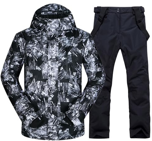 ALSOGO Ensemble veste et pantalon de ski pour homme - Imperméable - Coupe-vent - Capuche - Manteau de neige - 2 pièces - Ensemble de snowboard, XL