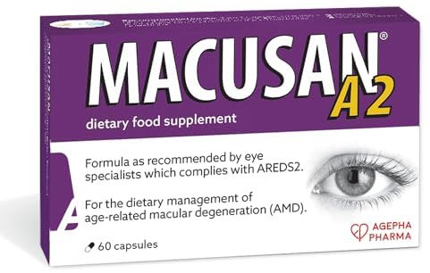 Macusan A2 AREDS2 Formula | Eye Health Dietary Food Supplement with Lutein, Zeaxanthin & Vitamins | Supports Vision & Helps Manage Age-Related Macular Degeneration (AMD) | 60 Capsules
