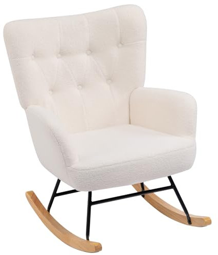 HollyHOME Schaukelsessel Wohnzimmer Schaukelstuhl Teddy Sessel Wohnzimmer Relaxsessel, Ohrensessel Loungesessel Lesesessel Sessel Schlafzimmer, Beige