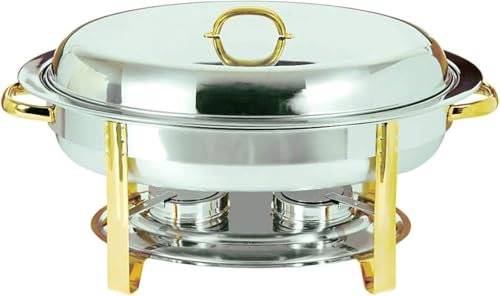 Vnook Chafing Dish Ovale in Acciaio Inossidabile da 6 Litri, Set di Scaldavivande E Scaldavivande for Buffet con Teglia for Cibo, Teglia for Acqua, Telaio, Coperchio E Porta-combustibile(Gold)