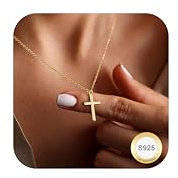 Dochais Cross Necklace for Women 925 Sterling Silver, 18K Gold Plated Cross Pendant Necklace with Chain 40+5CM, Gold/White Gold