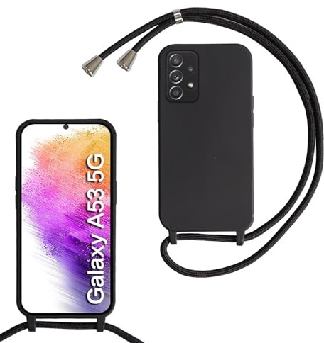 SLWYF Compatible with Samsung Galaxy A53 5G Crossbody Lanyard Case, Liquid Silicone Protective Phone Case with Strap Adjustable Neck Cord Necklace Soft Cover for Samsung Galaxy A53 5G, Black