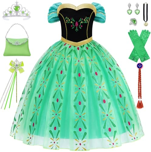 Mrsclaus Prinzessin Kostüm für Mädchen Prinzessin Kleid Faschings Karneval Kostüme Kinder Set mit Krone Zauberstab Fastnacht Cosplay Party Mädchen Outfits Set mit Zubehör Perücken C070XL