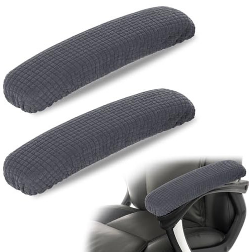 Armlehnen-Schonbezüge für Bürostuhl, abnehmbar, Polyester, 30 cm, maschinenwaschbar, dehnbar, elastische Schreibtisch-Armlehnen-Pads für universelle Büro- und Gaming-Stühle, Dunkelgrau, 2 Stück
