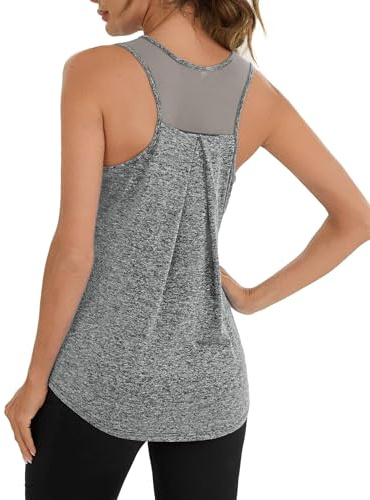 Terecey Canotte Sportive da Donna Estivi Rete Posteriore Maglia da Palestra Senza Maniche Traspirante e Asciugatura Rapida T-Shirt Sciolto per Allenamento Jogging Zumba, Grigio L