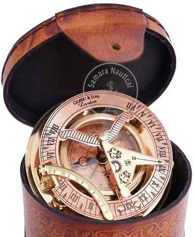 Samara Nautical Antikes Messing & Kupfer Sonnenuhr Kompass, Sonnenuhr in Box Geschenk Sonnenuhr Schiffsreplik Uhr