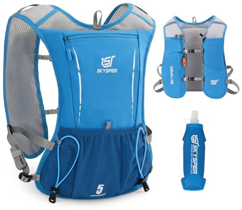 SKYSPER Laufweste Ultraleichter 5L, Trinkrucksack mit weichen Flaschen 500ml Laufrucksack Herren Damen für Wandern Marathon Trailrunning