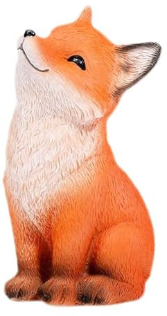 BYVUTE Entzückende Fuchsstatue aus Kunstharz, super süße kleine Baby-Fuchs-Figur, Outdoor, Garten, Rasen, Hof, Terrasse, Pool, Topfpflanze, Polyresin, Tierskulptur, Ornament, Dekoration (Orange)