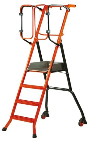 Mondelin - Escabeau sécurisé PIRL Gardia 90 cm avec portillons automatiques - 4 Marches moulées en alu Plateforme 50x45 cm - Revêtement Anti-dérapant - Roues sur Ressort facilite Le déplacement