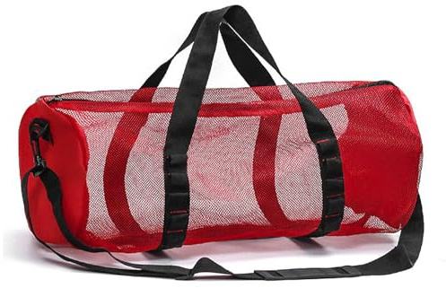 ReignSword Netztasche für Tauchen oder Schnorchel, 57 x 27 x 27 cm, tragbare Schnorchelausrüstung, Tragetasche mit verstellbarem Schultergurt, Rot