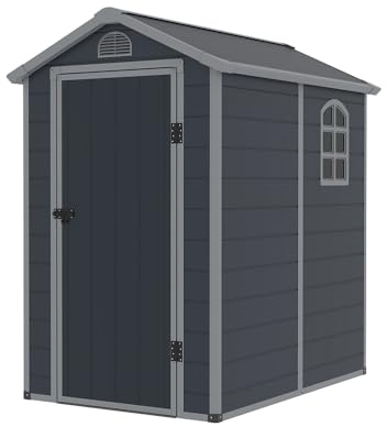 Westmann Kunststoff Gerätehaus Universo L | Wetterfest | Satteldach | 134x192x204 cm | Robuste Polypropylen-Paneele | Flügeltür | Einfache Montage | UV-beständig | Anthrazit