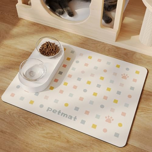 Mateju Napfunterlage Hund Katzen, Quadrat Futtermatte Hunde rutschfest Saugfähig Schnelltrocknend Futtermatte Matte, Napfunterlage Katze Hundenapf Unterlage (Beige,50x80cm)