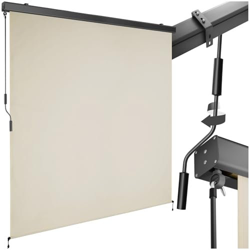 TecTake® toldo Vertical Exterior Enrollable con manivela, Soporte toldo, Toldos Exterior Terraza y balcón, protección Solar y Cortavientos, Tela toldo Balcon Resistente - 180 x 250 cm Beige