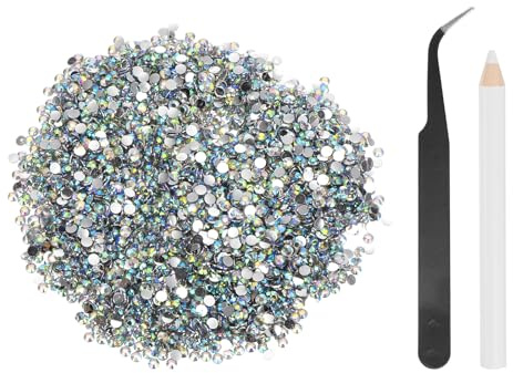 sourcing map 5000 unidades de diamantes de imitación de resina SS6 de 2 mm, gemas de brillo redondas a granel con herramientas de recogida para manualidades, vasos, tazas, ropa, AB