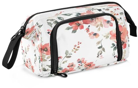 Mnsruu Federmäppchen mit rosa Blumen, großes Fassungsvermögen, Stifteetui, Schreibwaren, Büro, Organizer-Tasche für Jungen und Mädchen, rosa blume, Einheitsgröße, modisch