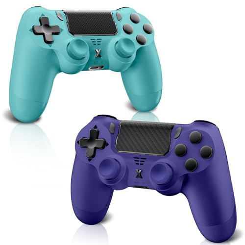 Quevati Wireless Controller for PS-4, Controller Wireless for PS-4/Pro/Slim/PC, Bluetooth Gamepad Joystick with Dual Vibration Touch Panel 3.5mm Audio Jack Six-Axis Upgraded Ergonomic (Blue+Purple)