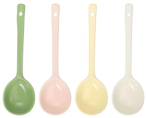 sourcing map 1 set di cucchiai da minestra in ceramica, manico lungo, cucchiaio da portata per zuppe, tagliatelle, gnocchi giallo/verde/bianco/rosa