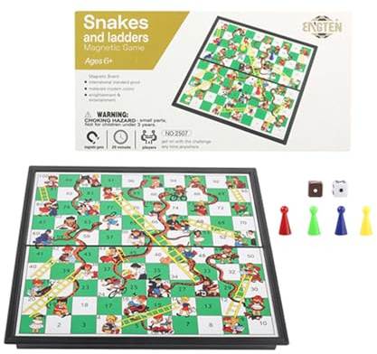 ZUNIPLEX Snakes & Ladders Game with Magnetic Foldable,Small Land-Based Game | Board Game for Kids Beginner Travelling Chess Piece Set with Portable Storage Board