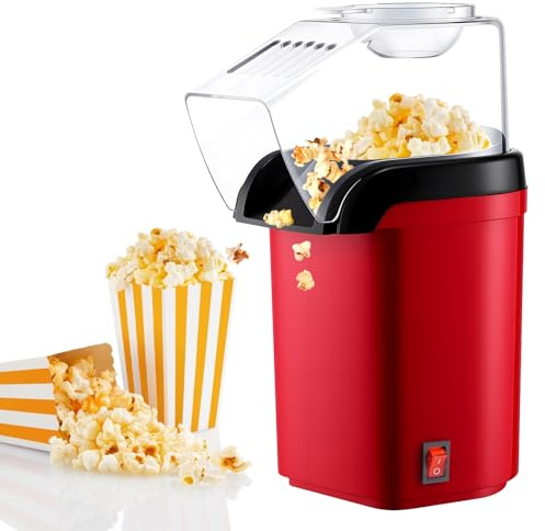 Macchina per popcorn ad aria calda, mini macchina per popcorn ad aria calda, senza olio, 1200 W, per popcorn piccola, 3 minuti, funzionamento veloce e one-touch, per la casa, i film, la serata di