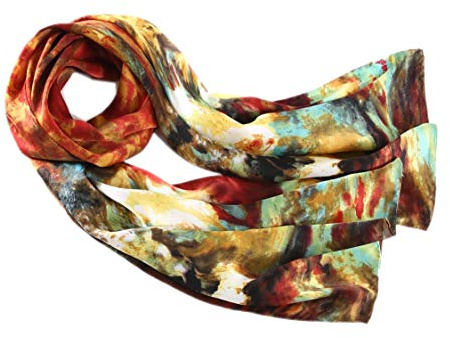 Prettystern dam 160 cm sidenhalsduk av 100 % siden med van Gogh konstmotiv silkesscarf, Rosor och solrosor, 160 cm X 43 cm