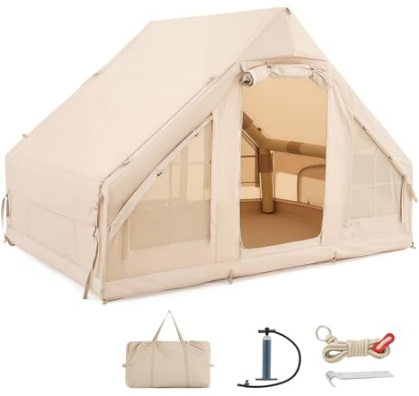 DARTMOOR Aufblasbares Campingzelt mit Pumpe 6 Personen Aufblasbares Zelt Luftzelt Glamping Zelt Aufblasbares Haus 3×2,1×2,1m Wasserdichtes 4-Jahreszeiten Oxford Kabinenzelt mit Fliegengitter & 2 Türen
