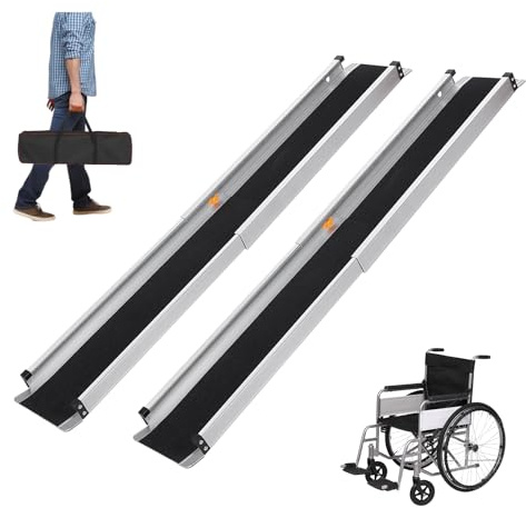 Vinteky 2PCS Teleskop Rollstuhlrampe 74-122.5 cm, Verstellbare Tragbare Aluminium rutschfeste Teleskoprampe mit 300KG Ladenkapazität für Treppe Hindernissen Haus Schritte mit Aufbewahrungstasche