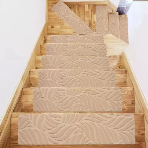 Lot de 15 Tapis antidérapants pour marches d'escalier, lavables en Machine, pour Personnes âgées et Chiens, Beige, 55 x 20 cm