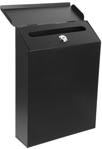 VALICLUD Robusto buzón de hierro con cerradura para exterior, montaje en pared, resistente a la intemperie, versátil para casa, oficina, tienda, caja de sugerencias segura en negro