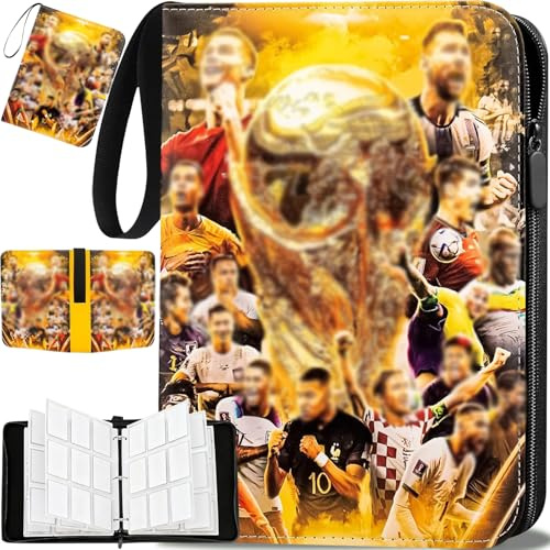 Fussball Karten Sammelalbum,Sammelkarten Album,Fußball Sammelkarten Album,900Fußball Sammelalbum,9Taschen 50 Seiten PU Karten Halter Sammelkartenalben,Sammelkarten mit Reißverschluss und Griffschlaufe