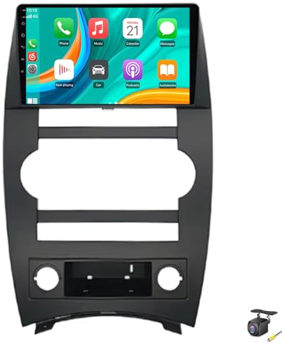 Autoradio pour J-eep Cherokee Commander XK 2005-2011 CarPlay sans fil Android Auto Mirror Link écran tactile 9 pouces Bluetooth GPS Wi-Fi radio FM caméra de recul et microphone(Color:8 Core 4+64G)