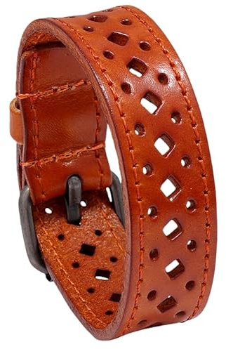 HUIANGLIYG Breites Herren-Armband Aus Leder Mit Retro-Ausschnitt Und Quadratischer Schnalle, Verstellbar, Aus Echtem Leder, Ideal Für Geburtstag Oder Vatertag.