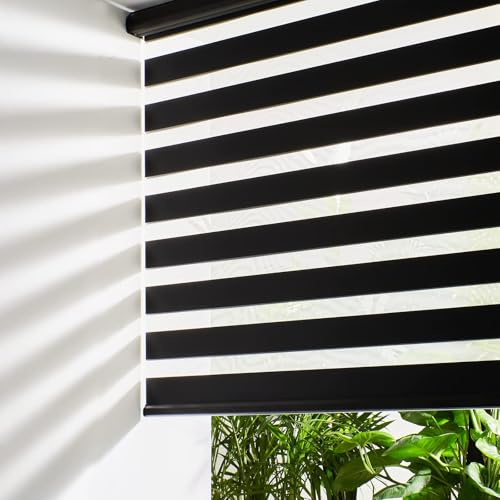 Estor Enrollable Sin Taladrar, Estor Noche y Dia, 100An x 180Al cm, Negro