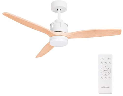LEDUNI Ventilador de Techo ABS con Luz LED, 3 Aspas de, Estilo Moderno, efecto madera natural, 20W Luz+40W Motor DC, 3 temperaturas de luz, temporizador (132cm)