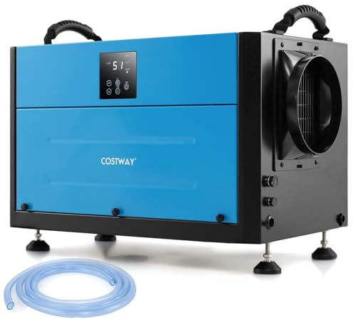 COSTWAY 80L/Day Commercial Dehumidifier, Industrial Compressor Dehumidifiers with Auto/Continuously Dry/Sleep Mode, 24H Timer, Auto Defrost, Memory Starting, LED Display & Drain Hose (Blue, 80L/Day)