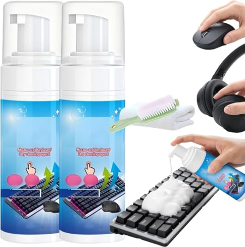 Limpiador de espuma para teclado y mouse, kit de limpieza de teclado y electrónica, fórmula de secado rápido que no deja residuos pegajosos ni manchas, para teclados, ratones de juegos, paneles