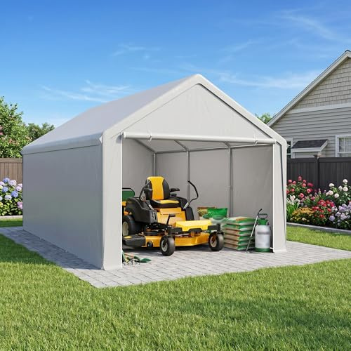 Aufun Carport Garage de tente 4 x 6 m, tente de rangement imperméable avec toit en polyéthylène, tente de garage avec parois latérales amovibles, résistante aux UV, abri d'hiver pour voiture, SUV