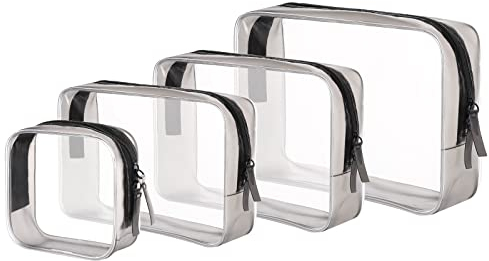 Kulturbeutel transparent 4 Stück, Flugzeug PVC Kosmetiktasche wasserdicht Make-up Tasche Kosmetikbeutel durchsichtig Reise Set Kulturtasche für Männer, Frauen, Kinder, Familie (Klein, Medium, Groß)