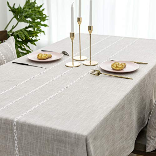 Home Brilliant Tablecloths Rectangular, Linen Tablecloth, Faux Burlap Table Cloth for Kitchen Dinning Striped Tabletop (132x183 cm, 52 x 72 Inch, Light Linen)