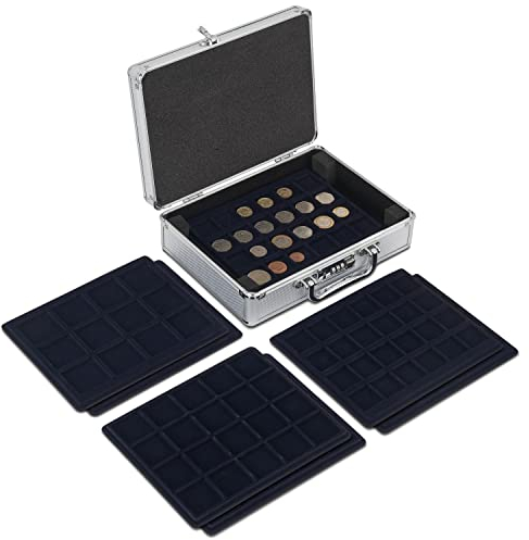 MATANA Premium Aluminium Münzkoffer mit 6 Tabletts und Zahlenschloss - Für Alle Münzgrößen, bis zu 112 Stück - Robust & Praktisch