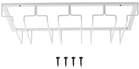 Jenngaoo Wall Mounted Under Cabinet Wine Glass Rack, Space-Saving Stemware Holder for Kitchen Bar Storage, White Metal Display Shelf Organizer (4 Rows 1 Pack)