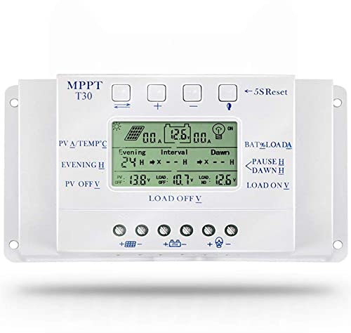 OOYCYOO 30A mppt Solarladeregler 30A 12V/24V Automatische Erkennung der Spannung Solarpanel-Intelligenzregler mit LCD Display USB
