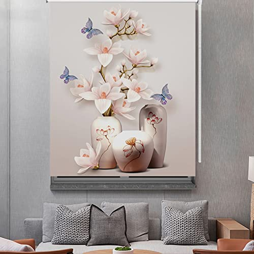 ZIMGOD Rollos für Fenster Rollo mit Blumenmuster, Rosa Verdunkelungsrollos für Schlafzimmer-Wohnzimmerfenster, Anpassbare Jalousien mit Einer Breite von 60 bis 140 cm