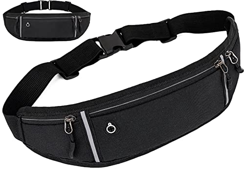 Vecibel Laufgürtel für Handy wasserdichte und Verstellbare Lauftasche mit Reißverschluss, Hüfttasche für Radfahren, Joggen, Fitness, Reisen und Outdoor-Aktivitäten, Schwarz