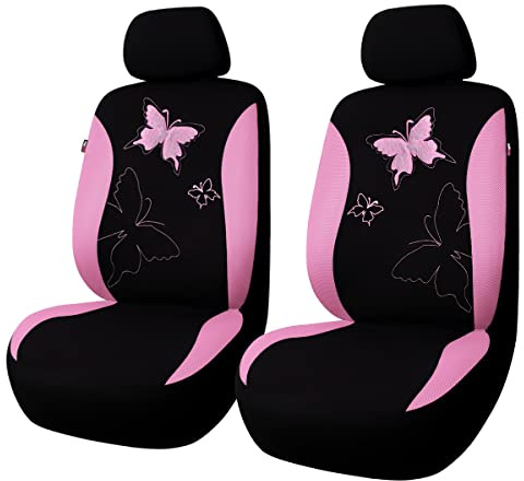 Flying Banner Housses de siège de Voiture Universelle Tendance avec Broderie Papillon Motif (Avant, Rose)